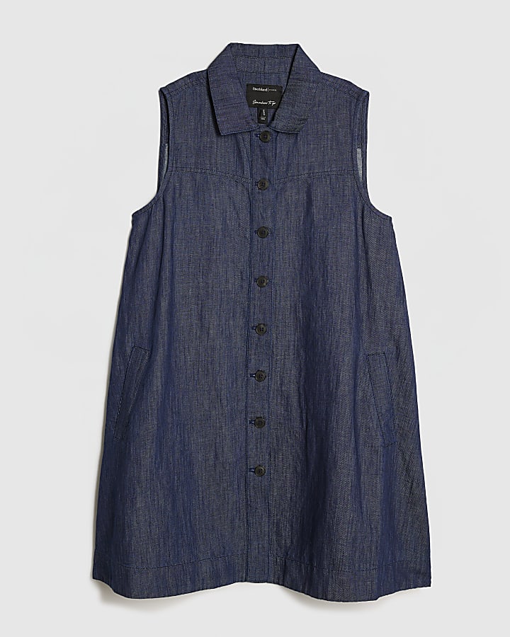 Blue Linen Blend Mini Dress