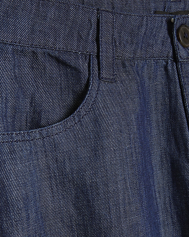 Blue Linen Blend Barrel Leg Trousers