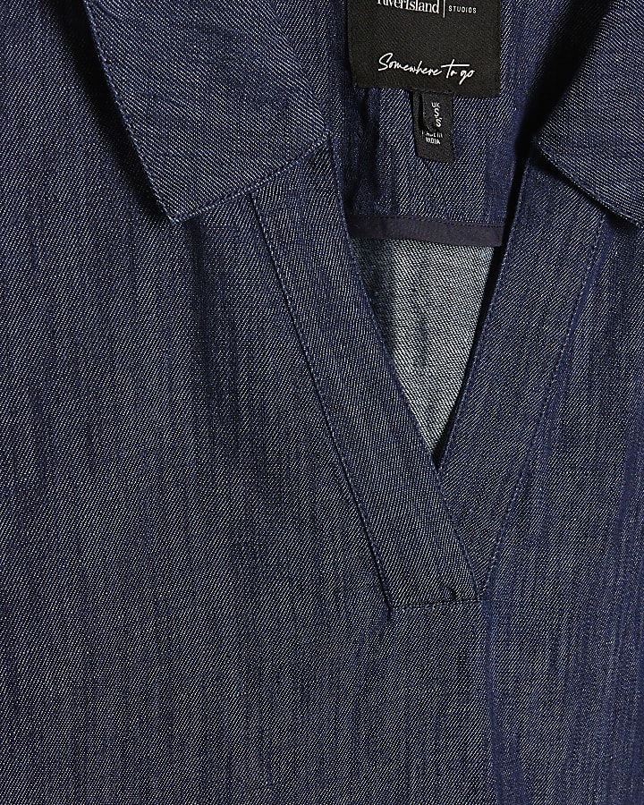 Blue Linen Blend Tunic Top