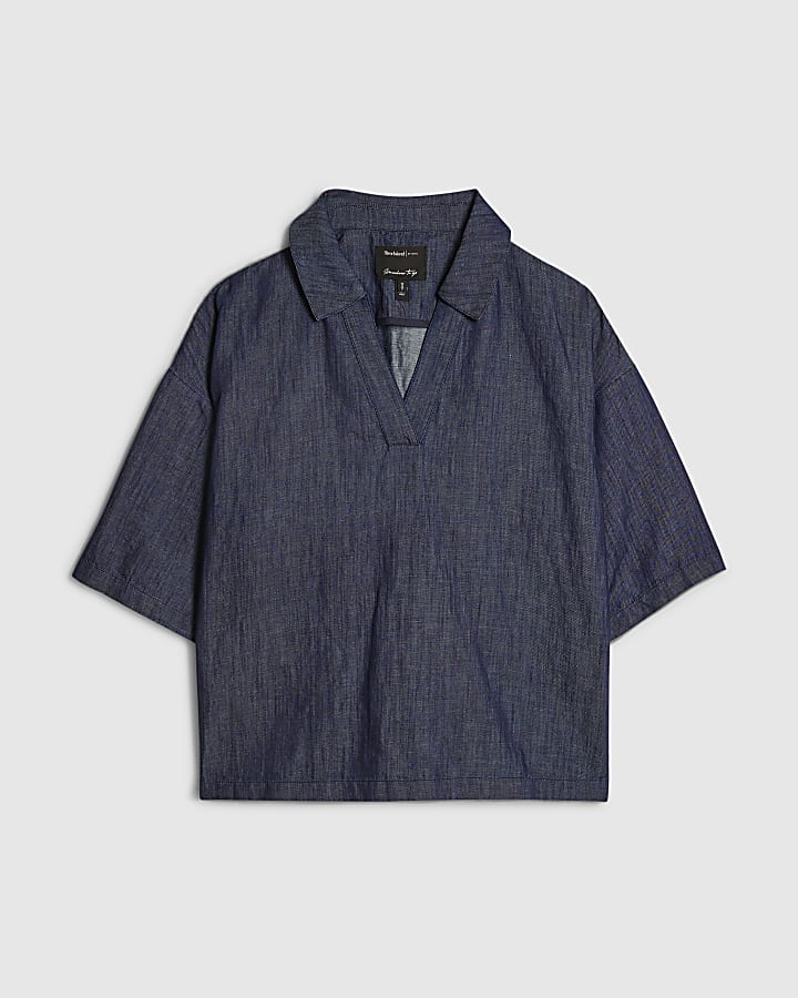 Blue Linen Blend Tunic Top