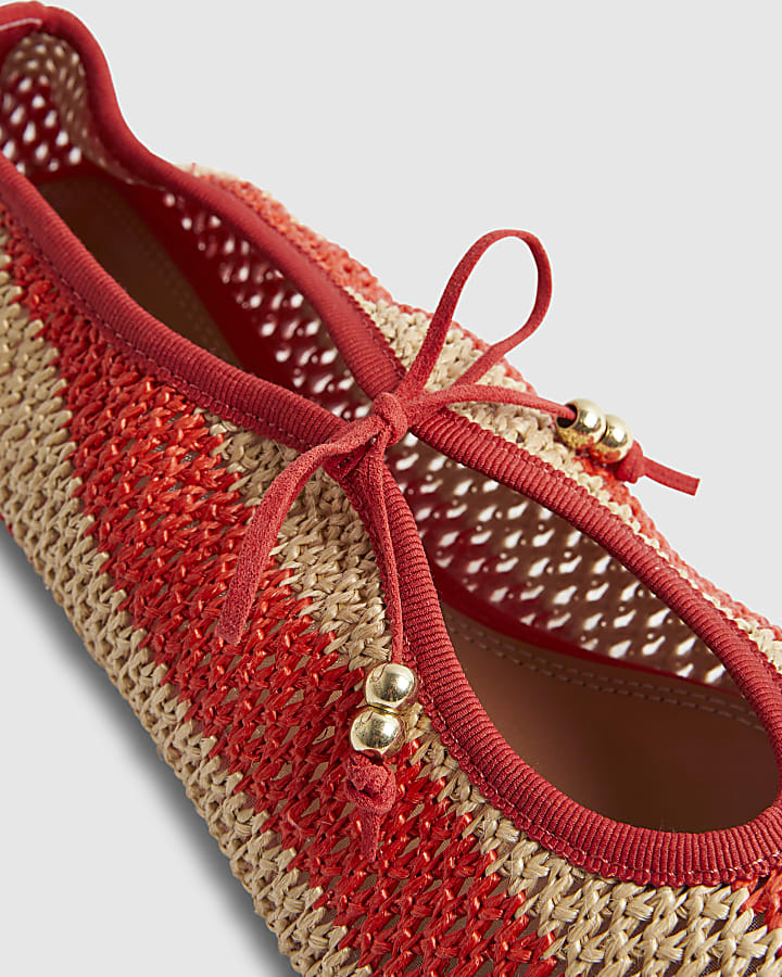 Red Raffia Striped Mary Jane Shoes