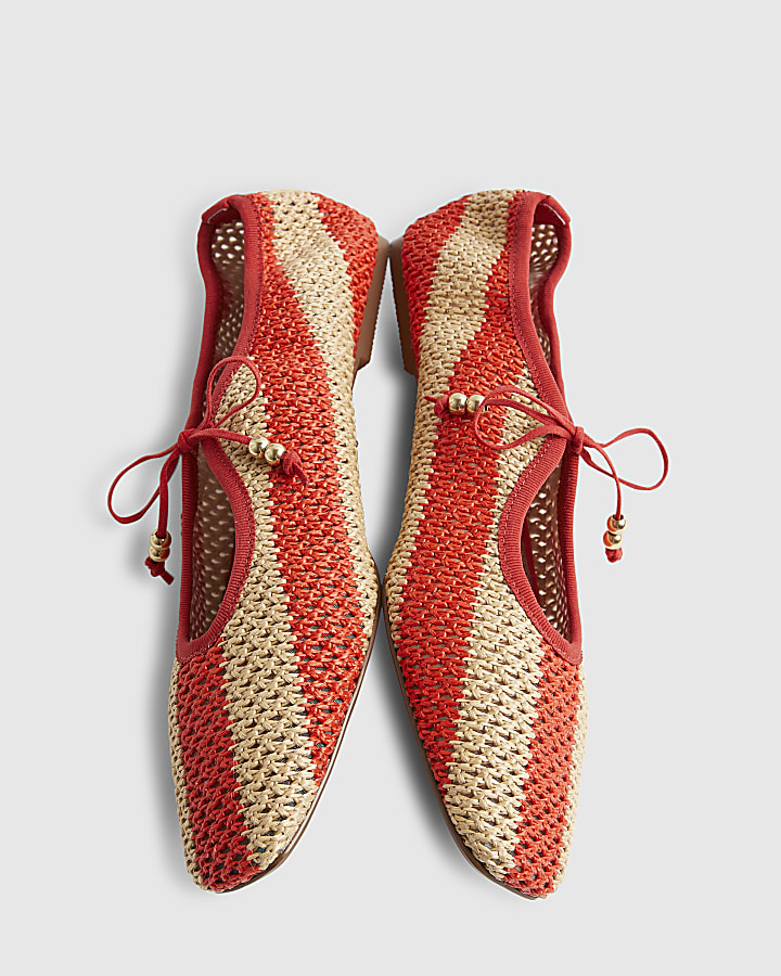 Red Raffia Striped Mary Jane Shoes