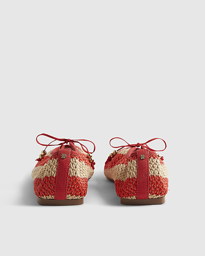 Red Raffia Striped Mary Jane Shoes