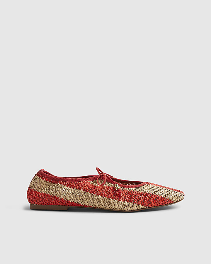 Red Raffia Striped Mary Jane Shoes