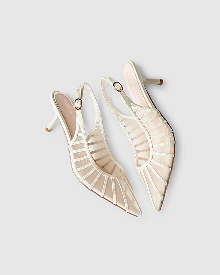 Cream Wide Fit Mesh Slingback Court Heels