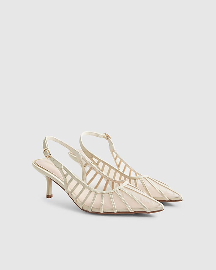 Cream Wide Fit Mesh Slingback Court Heels
