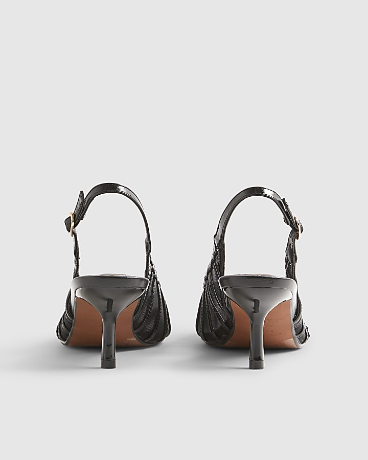 Black Wide Fit Mesh Slingback Court Heels