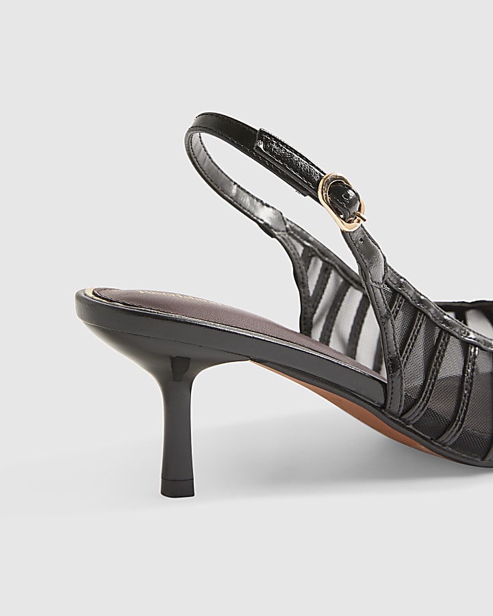 Black Wide Fit Mesh Slingback Court Heels