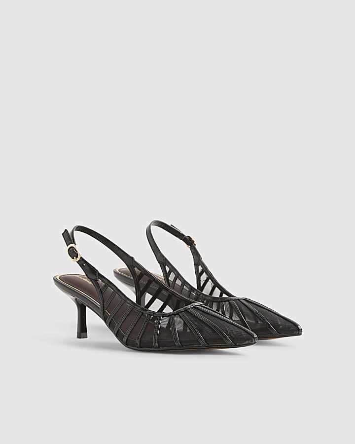 Black Wide Fit Mesh Slingback Court Heels