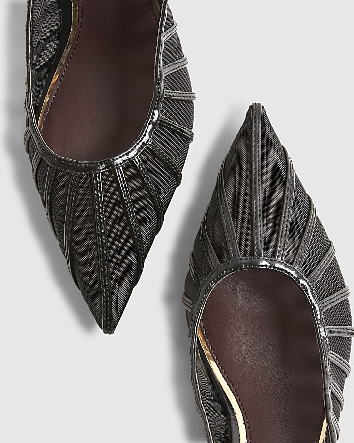 Black Panelled Mesh Court Heels