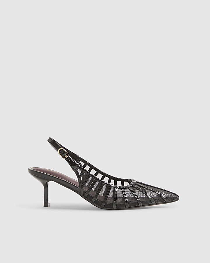 Black Panelled Mesh Court Heels