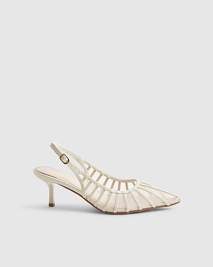 Cream Panelled Mesh Court Heels
