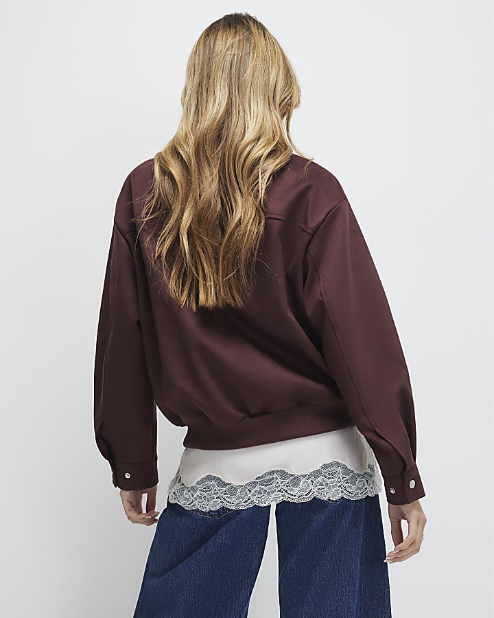 Red Faux Suede Classic Bomber Jacket