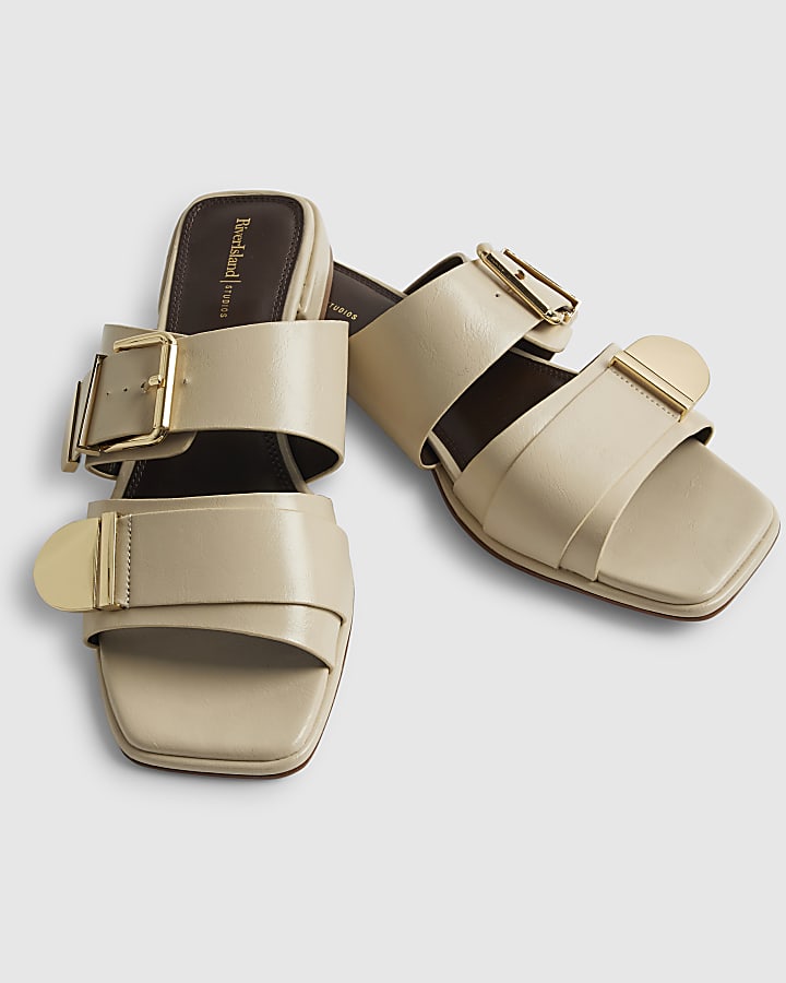 Beige Buckled Flat Sandals