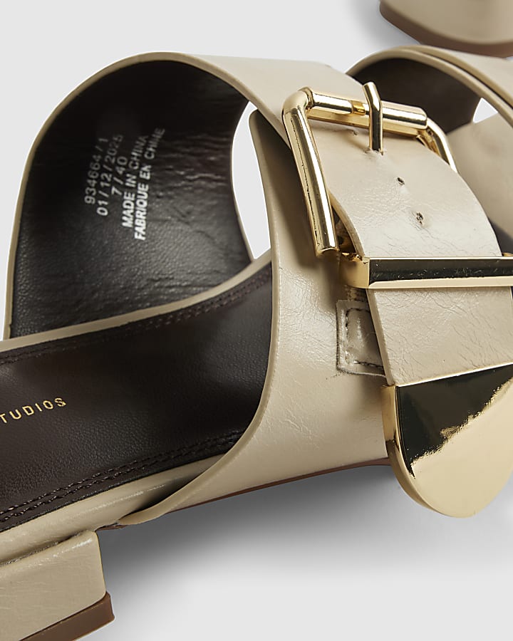 Beige Buckled Flat Sandals