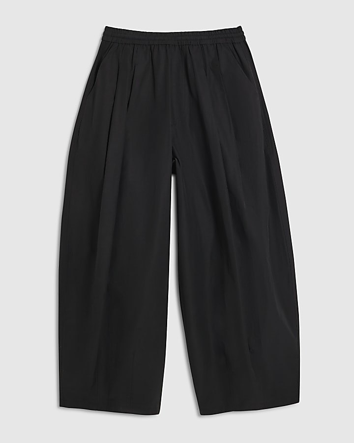 Black Cotton Poplin Barrel Leg Trousers