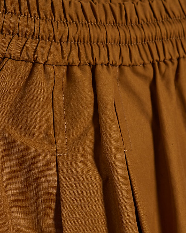 Brown Cotton Poplin Barrel Leg Trousers