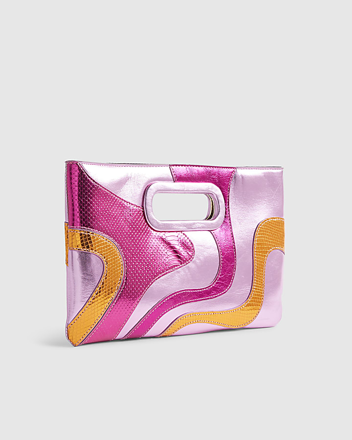 Pink Swirl Panel Clutch Bag