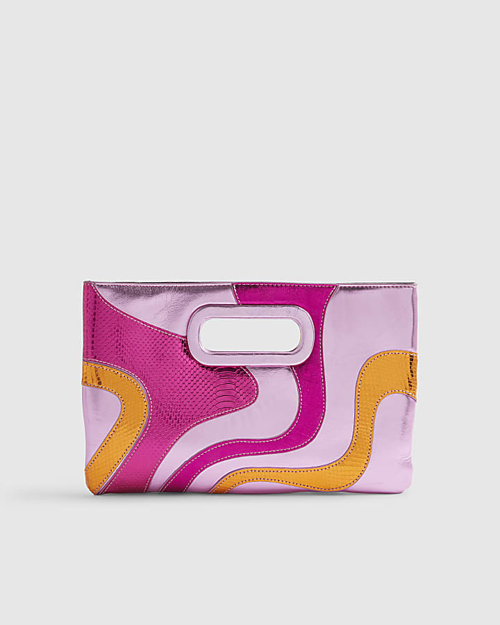 Pink Swirl Panel Clutch Bag