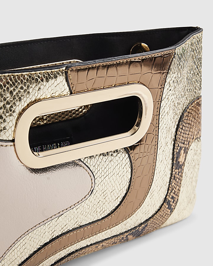 Gold Swirl Panel Metallic Clutch Bag
