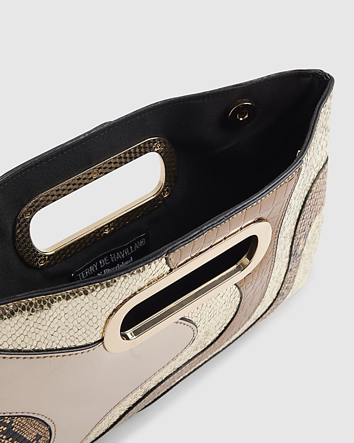 Gold Swirl Panel Metallic Clutch Bag