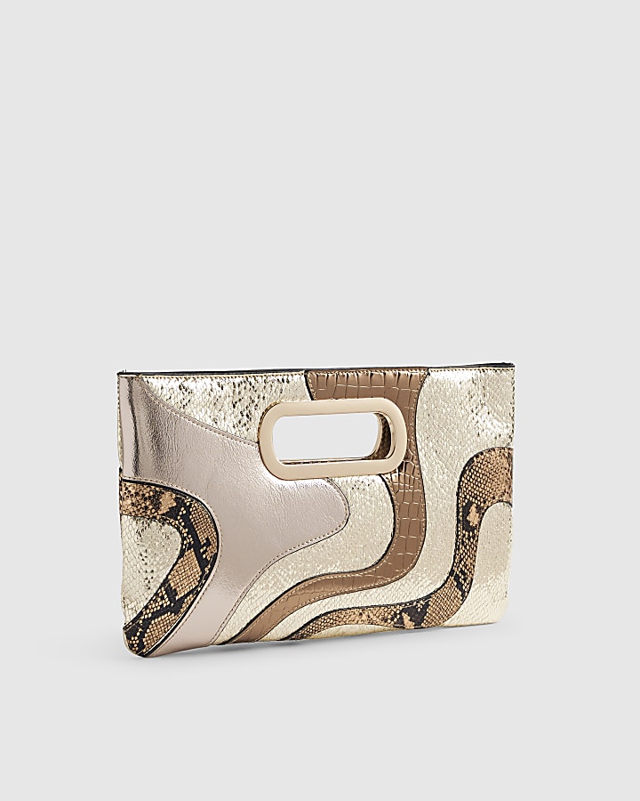 Gold Swirl Panel Metallic Clutch Bag