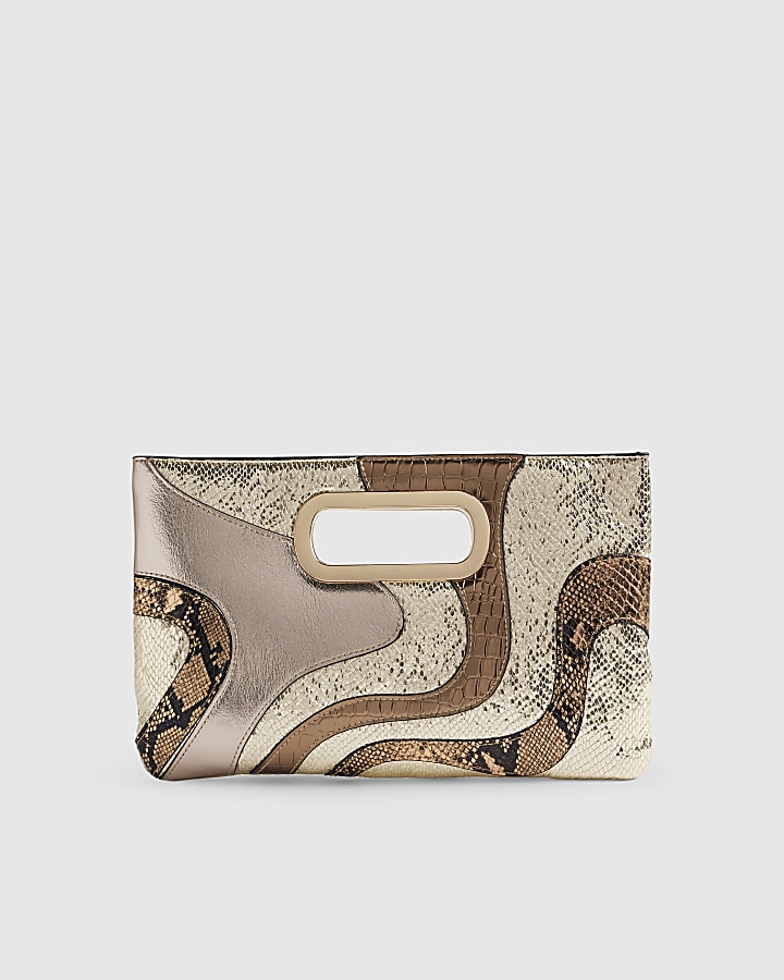 Gold Swirl Panel Metallic Clutch Bag