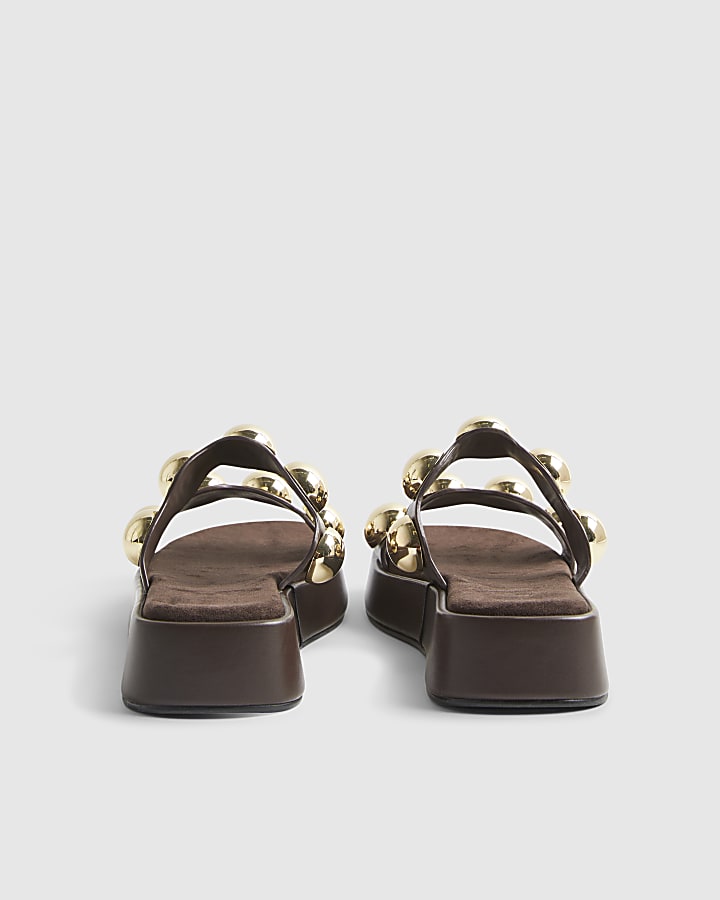Brown Studded Flatform Sandals