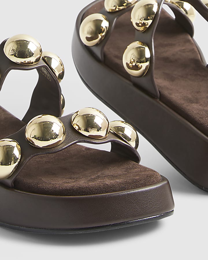 Brown Studded Flatform Sandals