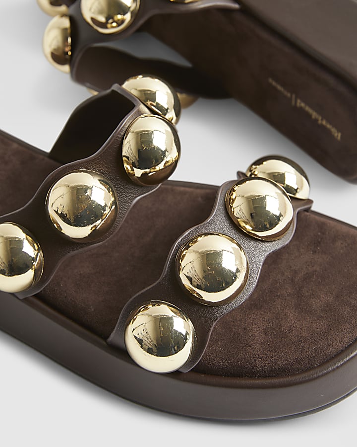 Brown Studded Flatform Sandals