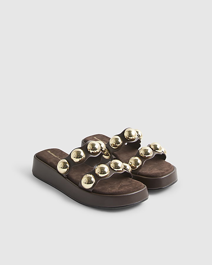 Brown Studded Flatform Sandals