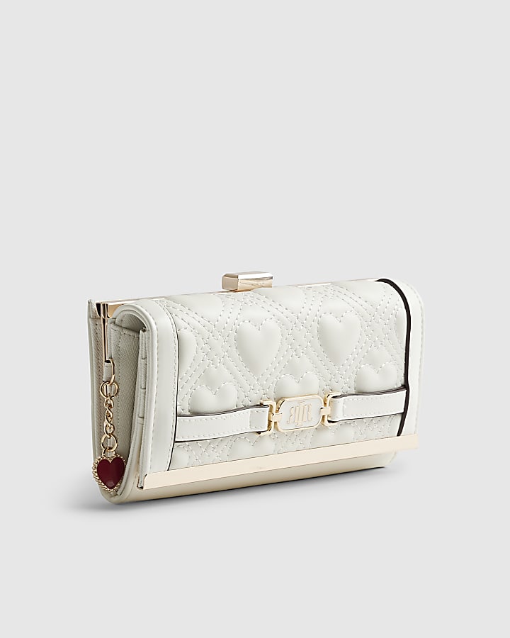 Cream Heart Quilted Purse