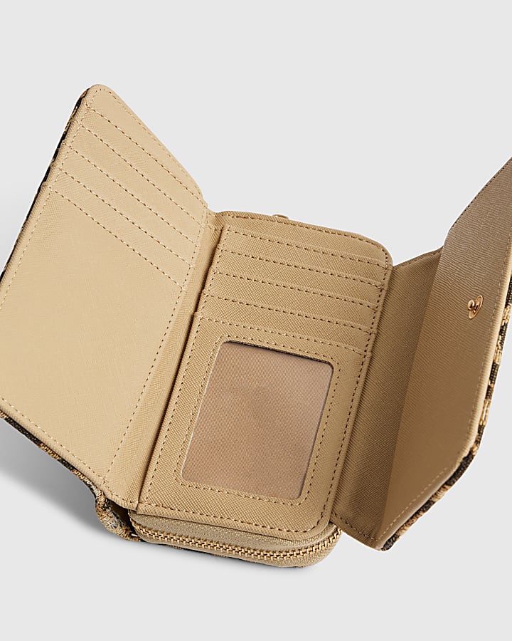 Beige Jacquard Leopard Print Purse