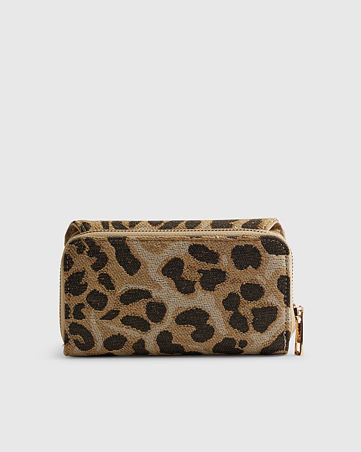 Beige Jacquard Leopard Print Purse