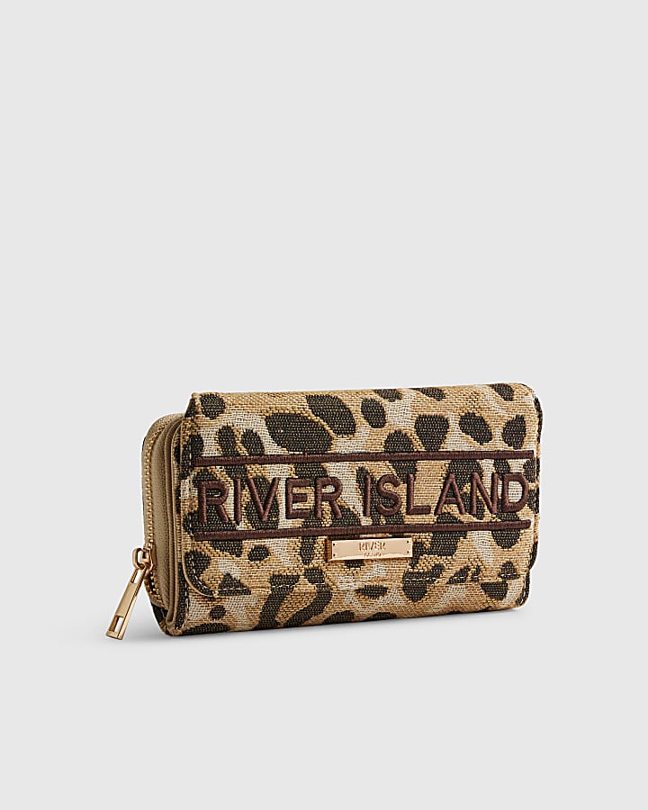 Beige Jacquard Leopard Print Purse