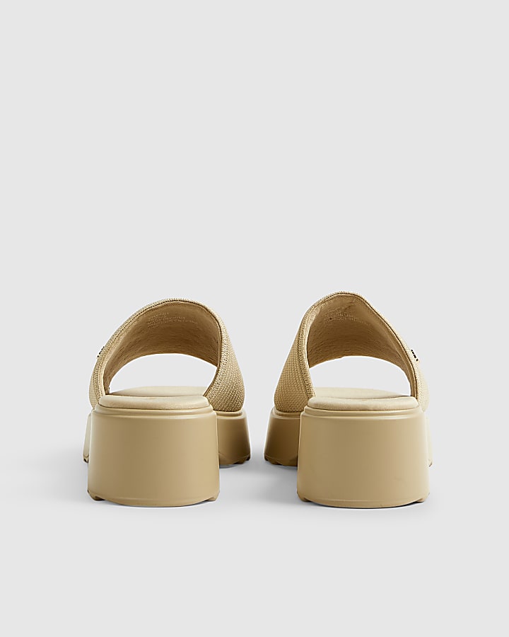 Beige Knitted Mule Flatform Sandals