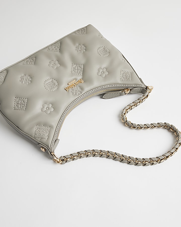Grey Monogram Quilted Scoop Shoulder Bag