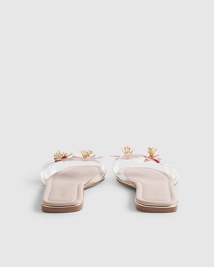 Pink Perspex Flower Flat Sandals