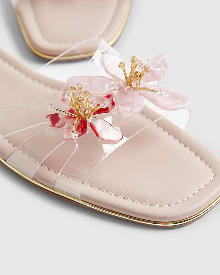 Pink Perspex Flower Flat Sandals