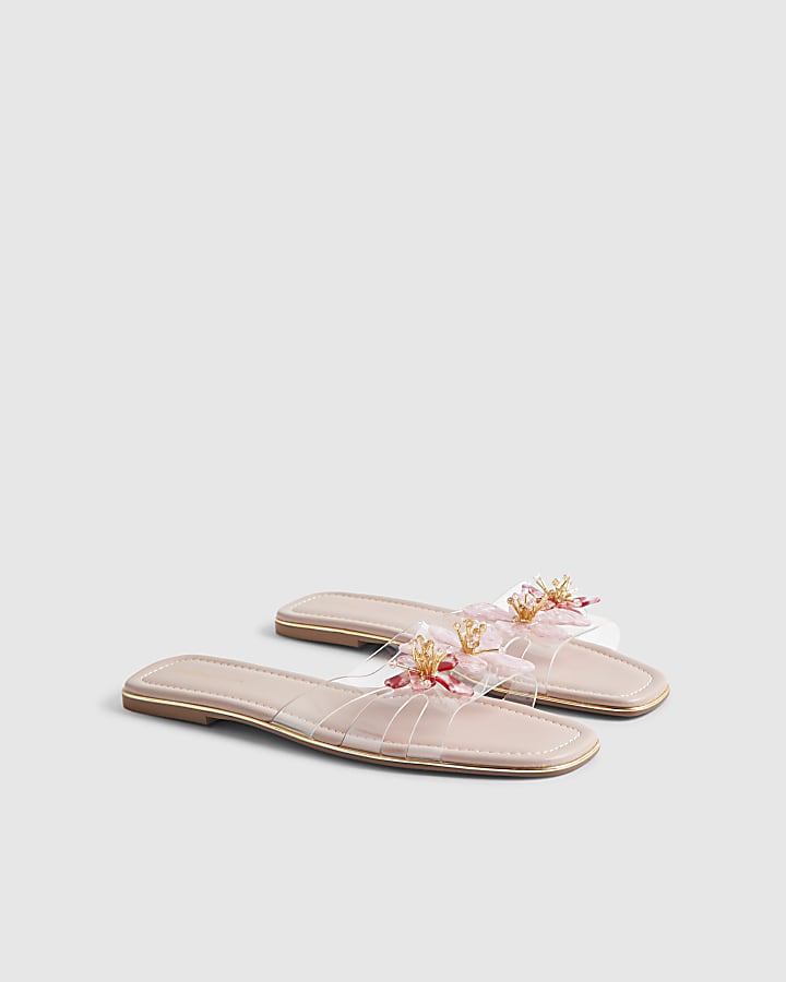 Pink Perspex Flower Flat Sandals