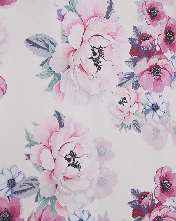 Pink Satin Floral Scallop Trim Cami Top