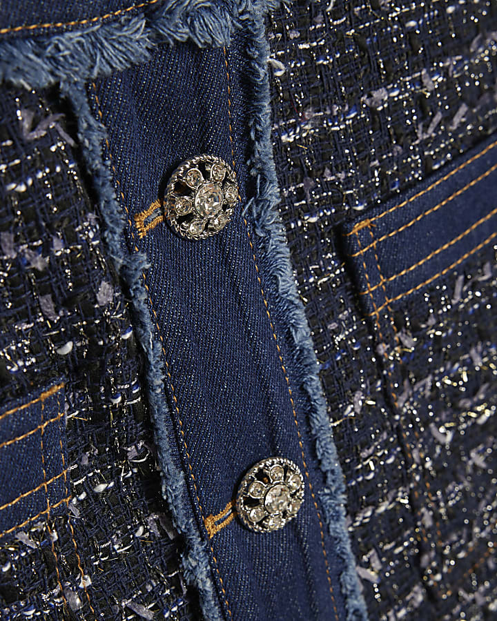 Blue Boucle Denim A line Mini Skirt