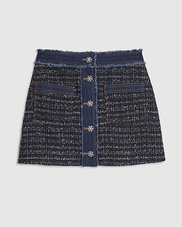 Blue Boucle Denim A line Mini Skirt