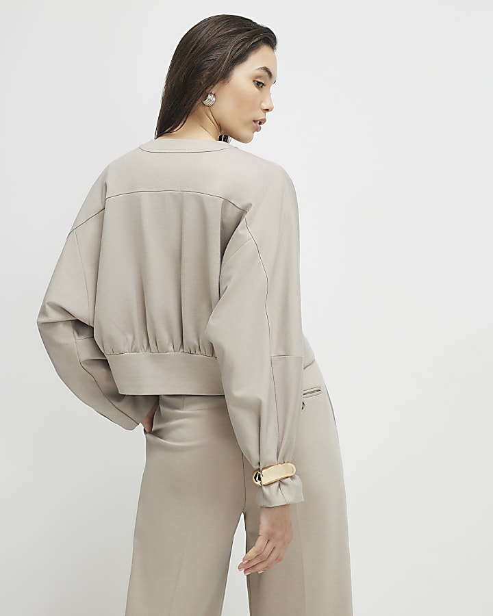 Cream Long Sleeve Bomber Jacket