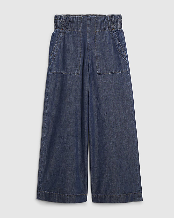 Petite Blue Pull On Wide Leg Jeans