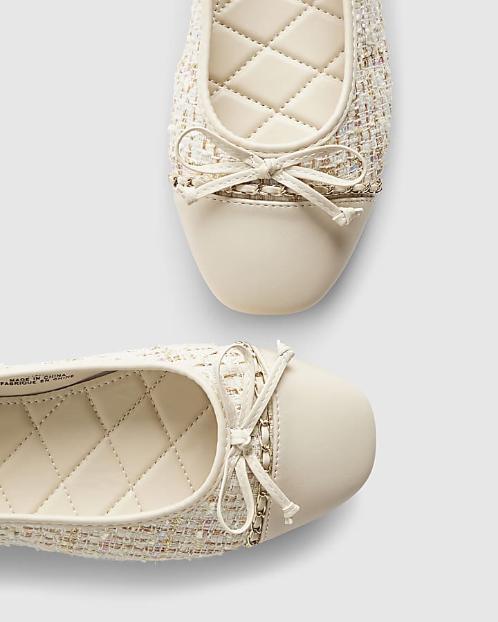 Cream Boucle Ballet Pumps