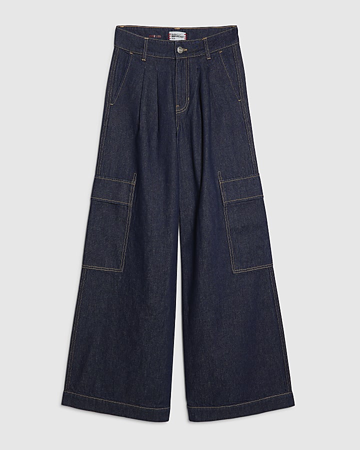 Blue Mid Rise Combat Baggy Jeans