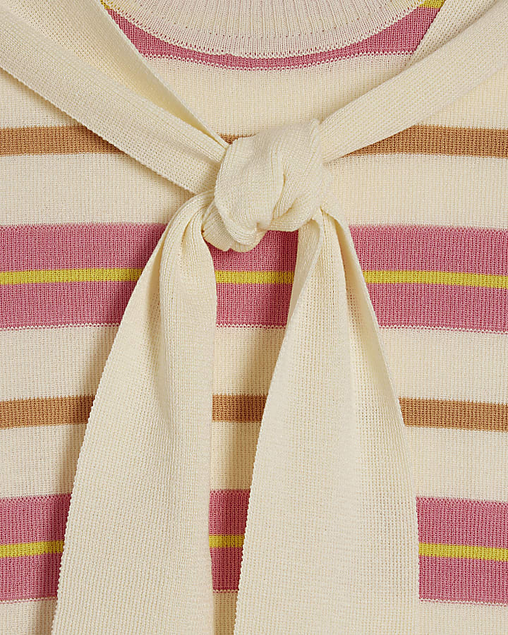 Pink Stripe Tie Neck Knitted Top