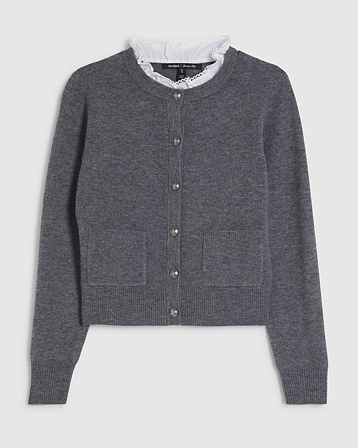 Grey Frill Trim Cardigan