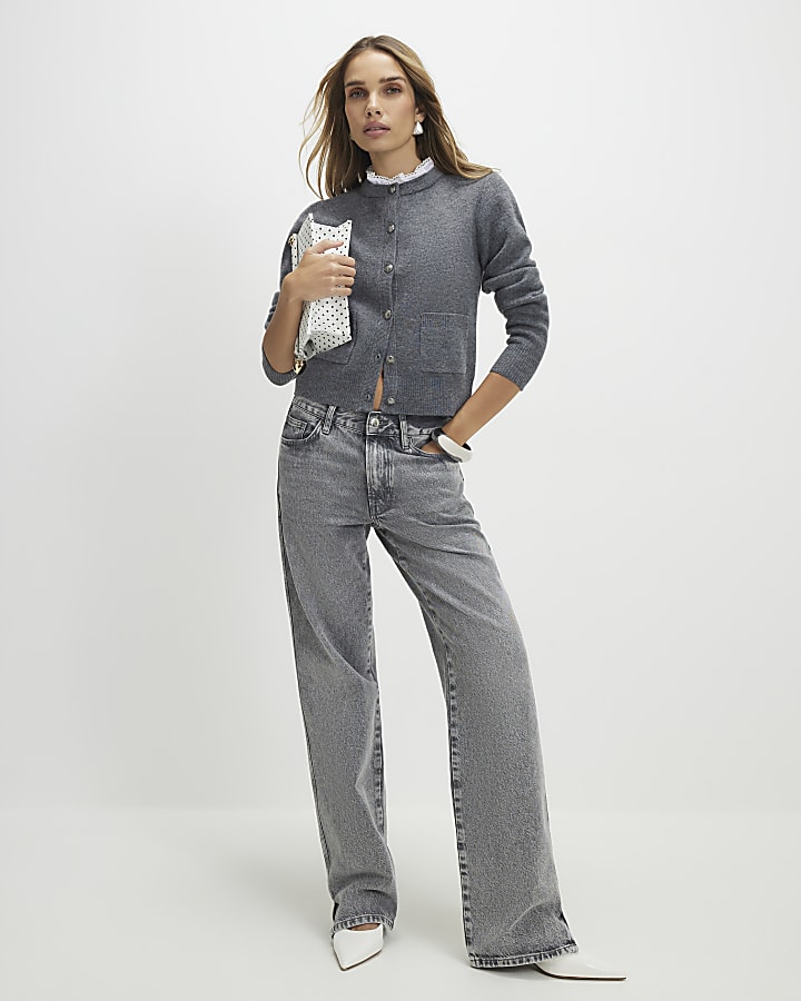 Grey Frill Trim Cardigan